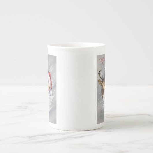 レトロビンテージクリスマスサンタトナカイティーカップ ボーンチャイナマグカップ (正面)