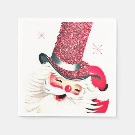 レトロビンテージクリスマスサンタホリデーナプキンス スタンダードカクテルナプキン (正面)
