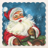 レトロビンテージクリスマスサンタホリデーパーティー ペーパーコースター (正面)