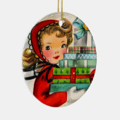レトロビンテージクリスマスショッピングガールオーナメント セラミックオーナメント (右)
