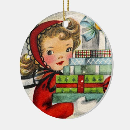 レトロビンテージクリスマスショッピングガールオーナメント セラミックオーナメント (左)