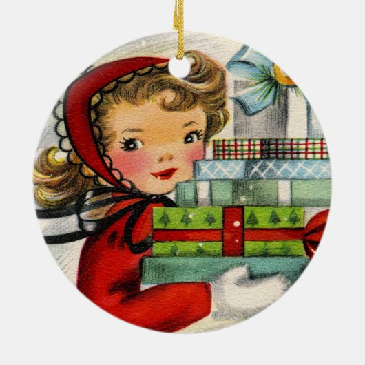 レトロビンテージクリスマスショッピングガールオーナメント セラミックオーナメント (裏面)