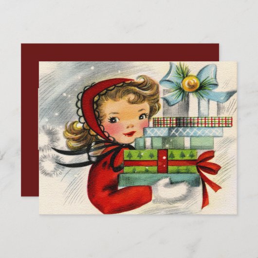 レトロビンテージクリスマスショッピング追加メッセージカード シーズンカード (正面/裏面)