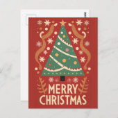 レトロビンテージクリスマスツリー伝統的デザイン ポストカード (正面/裏面)