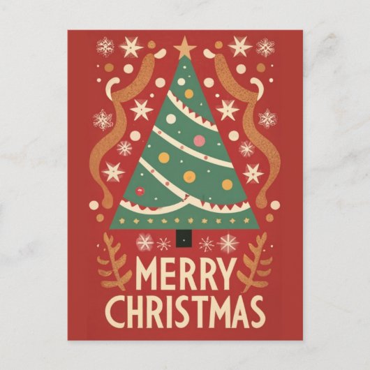 レトロビンテージクリスマスツリー伝統的デザイン ポストカード (正面)