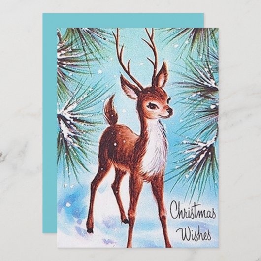 レトロビンテージクリスマスディアー追加メッセージカード シーズンカード (正面/裏面)