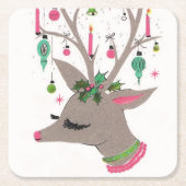 レトロビンテージクリスマストインデアパーティーコースター スクエアペーパーコースター (正面)