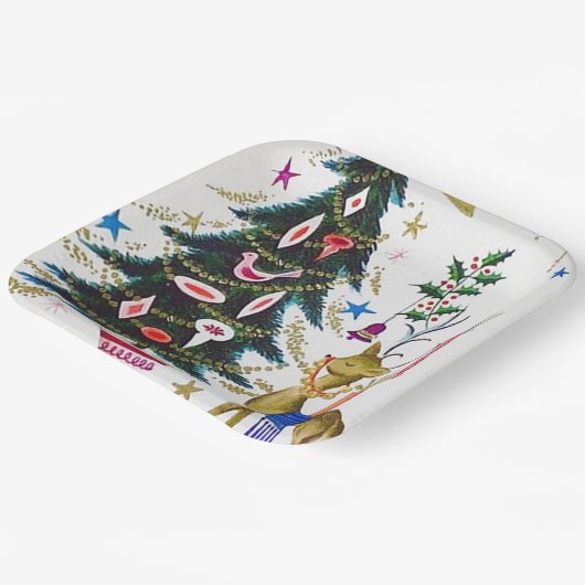 レトロビンテージクリスマストインデナーとツリーパーティー ペーパープレート (傾斜あり)