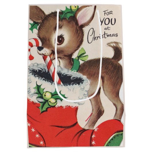 レトロビンテージクリスマストインデナーホリデイ ミディアムペーパーバッグ (裏面)