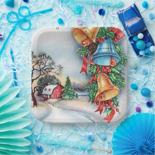 レトロビンテージクリスマスファームパーティープレート ペーパープレート (パーティー)