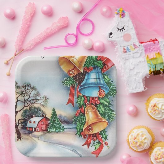 レトロビンテージクリスマスファームパーティープレート ペーパープレート (パーティー)