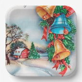 レトロビンテージクリスマスファームパーティープレート ペーパープレート (正面)
