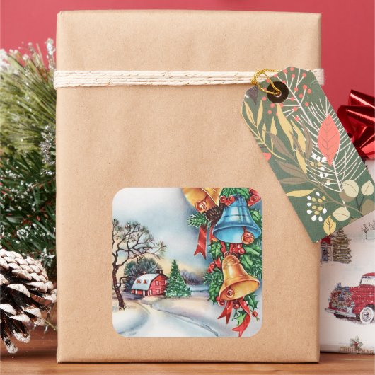 レトロビンテージクリスマスファームホリデーシール スクエアシール (クリスマス)