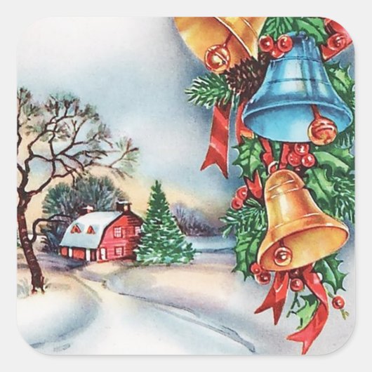 レトロビンテージクリスマスファームホリデーシール スクエアシール (正面)