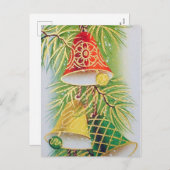 レトロビンテージクリスマスベルズホリディハガキ シーズンポストカード (正面/裏面)