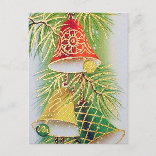 レトロビンテージクリスマスベルズホリディハガキ シーズンポストカード (正面)