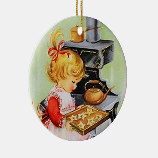 レトロビンテージクリスマスベーキングガールオーナメント セラミックオーナメント (右)