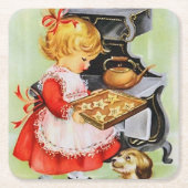 レトロビンテージクリスマスベーキングパーティー スクエアペーパーコースター (正面)