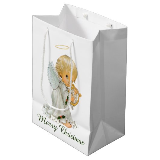 レトロビンテージクリスマスホリデーエンジェルパーティー ミディアムペーパーバッグ (正面アングル)