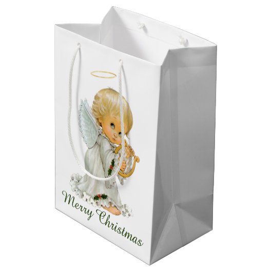 レトロビンテージクリスマスホリデーエンジェルパーティー ミディアムペーパーバッグ (裏面アングル)