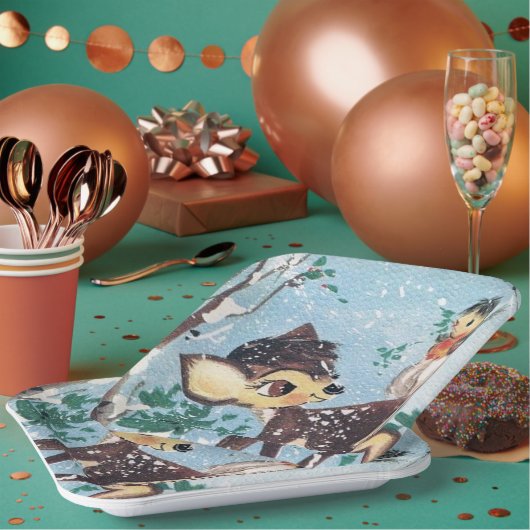 レトロビンテージクリスマスホリデートインデアパーティー ペーパープレート (複数)