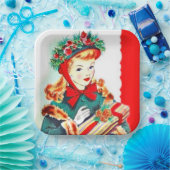 レトロビンテージクリスマスホリデーレディパーティーナプキン ペーパープレート (パーティー)