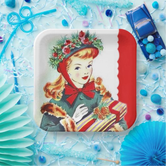 レトロビンテージクリスマスホリデーレディパーティーナプキン ペーパープレート (パーティー)