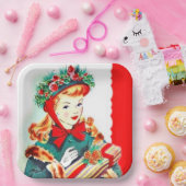 レトロビンテージクリスマスホリデーレディパーティーナプキン ペーパープレート (パーティー)