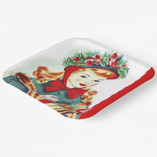 レトロビンテージクリスマスホリデーレディパーティーナプキン ペーパープレート (傾斜あり)