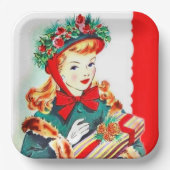 レトロビンテージクリスマスホリデーレディパーティーナプキン ペーパープレート (正面)