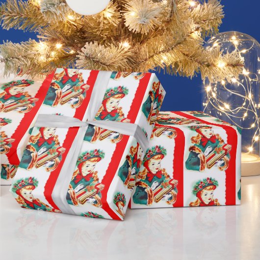 レトロビンテージクリスマスレディパーティーラップ ラッピングペーパー (クリスマス)