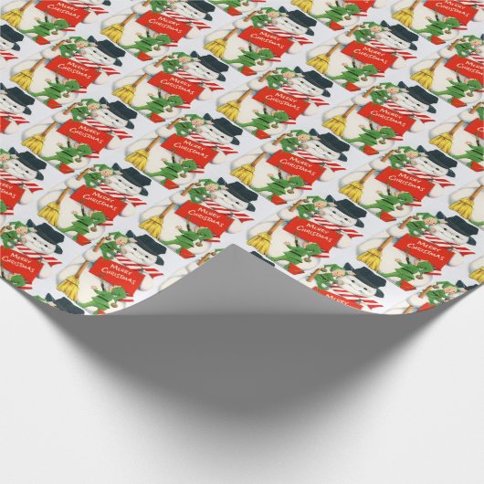 レトロビンテージクリスマス雪だるま小妖精や小人タイルパーティー ラッピングペーパー (角)