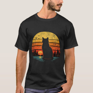 レトロビンテージ80年代の猫の夕焼け Tシャツ