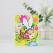 レトロビンテージ イースター ネコ ホリデー ポストカード (スタンド正面)