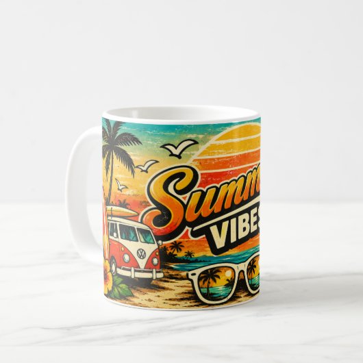レトロビーチの夏の夕焼け コーヒーマグカップ (正面左)