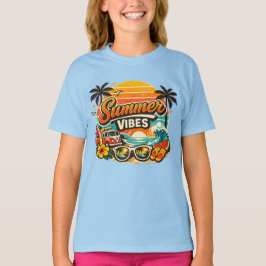 レトロビーチの夏の夕焼け Tシャツ