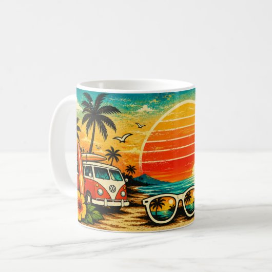 レトロビーチの夕焼け 夏の気分  コーヒーマグカップ (正面左)