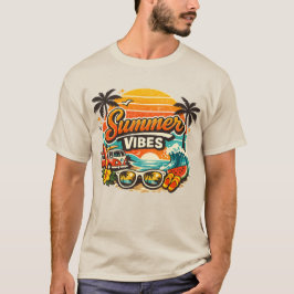 レトロビーチの夕焼け 夏の気分 Tシャツ