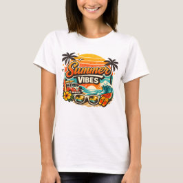 レトロビーチの夕焼け 夏の気分 Tシャツ