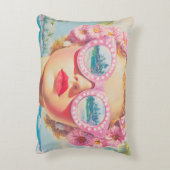 レトロビーチガールとフローラサングラス アクセントクッション (裏面(縦))