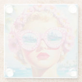 レトロビーチガールとフローラサングラス ガラスコースター (裏面)