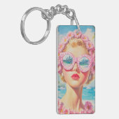 レトロビーチガールとフローラサングラス キーホルダー (正面左)