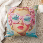 レトロビーチガールとフローラサングラス クッション (ブランケット)