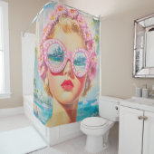 レトロビーチガールとフローラサングラス シャワーカーテン (インサイチュ)