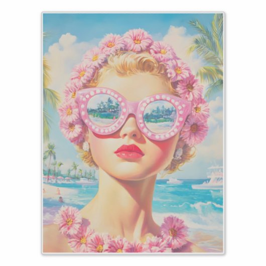 レトロビーチガールとフローラサングラス シール (正面)