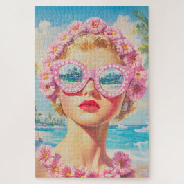 レトロビーチガールとフローラサングラス ジグソーパズル