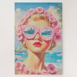 レトロビーチガールとフローラサングラス ジグソーパズル