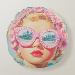 レトロビーチガールとフローラサングラス ラウンドクッション