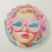 レトロビーチガールとフローラサングラス ラウンドクッション (裏面)
