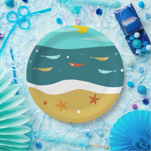 レトロビーチサマーミッドセンチュリーモダン ペーパープレート (パーティー)